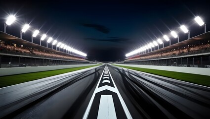 Obraz premium A professional high-detail night scene of a motorcycle race track finish line -1 