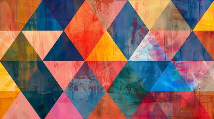 Abstract geometric pattern made up of colorful triangles, creating a vibrant and visually engaging composition
