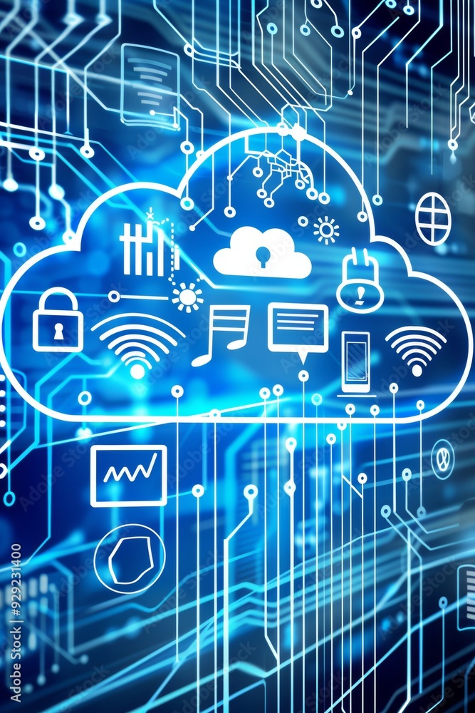 Poster cloud computing, data storage, and innovation a conceptual image of modern technology