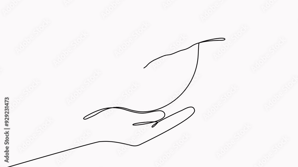 Poster animated continuous one line art drawing hands hold earth globe. save and protect planet linear conc