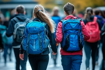 Two students back to school with school backpacks