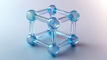 A translucent blue molecular structure showcasing a cubic arrangement, symbolizing scientific exploration and innovation.
