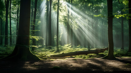 light shining into the green woods