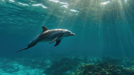 Naklejka premium dolphin swimming in clear blue ocean water