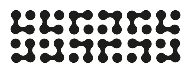 Connected dots sign. Innovation abstract symbol. Circles organic patterns. Metaball icon. Point movement. Connected blobs. Metaballs transition. Flat logos.