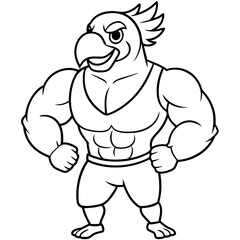 A ferocious athlete parroted posing line art vector