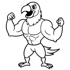 A ferocious athlete parroted posing line art vector