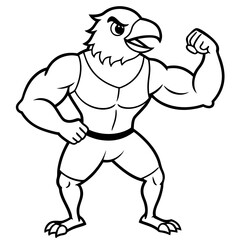 A ferocious athlete parroted posing line art vector