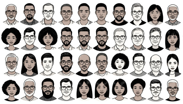 Illustration ic&ocirc;ne portrait personnes diversit&eacute; avatar photo profil.