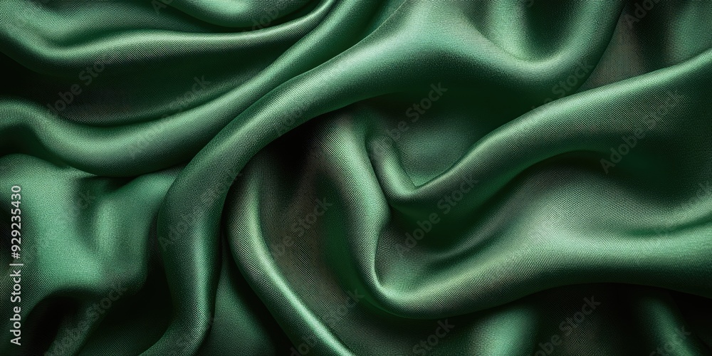 Poster abstract green fabric texture with draped folds and shiny surface