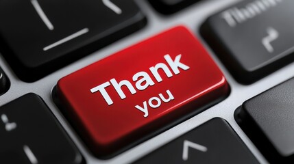 A close up of a red button on the keyboard that says thank you, AI