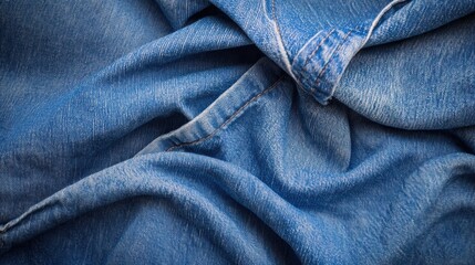 A close up of a blue jeans fabric with some wrinkles, AI