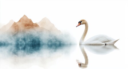Obraz premium Serene swan on misty mountain lake