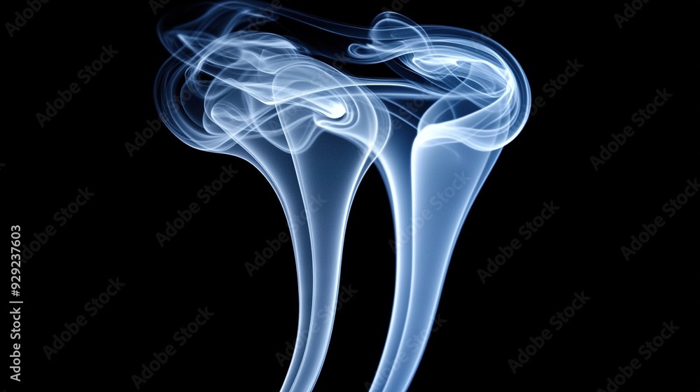 Poster blue smoke on a black background resembling two legs in mid-air