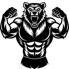 A ferocious bear athlete black posing art vector