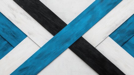 abstract geometric shapes in blue, black, and white