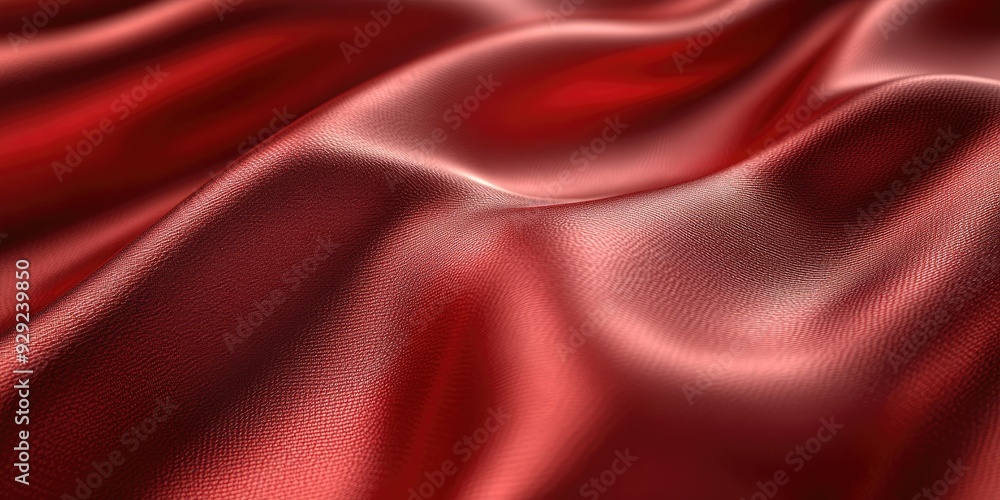 Poster close-up of red textured fabric with soft waves