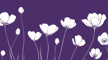 Naklejka premium A minimalist illustration of white flowers against a purple background.