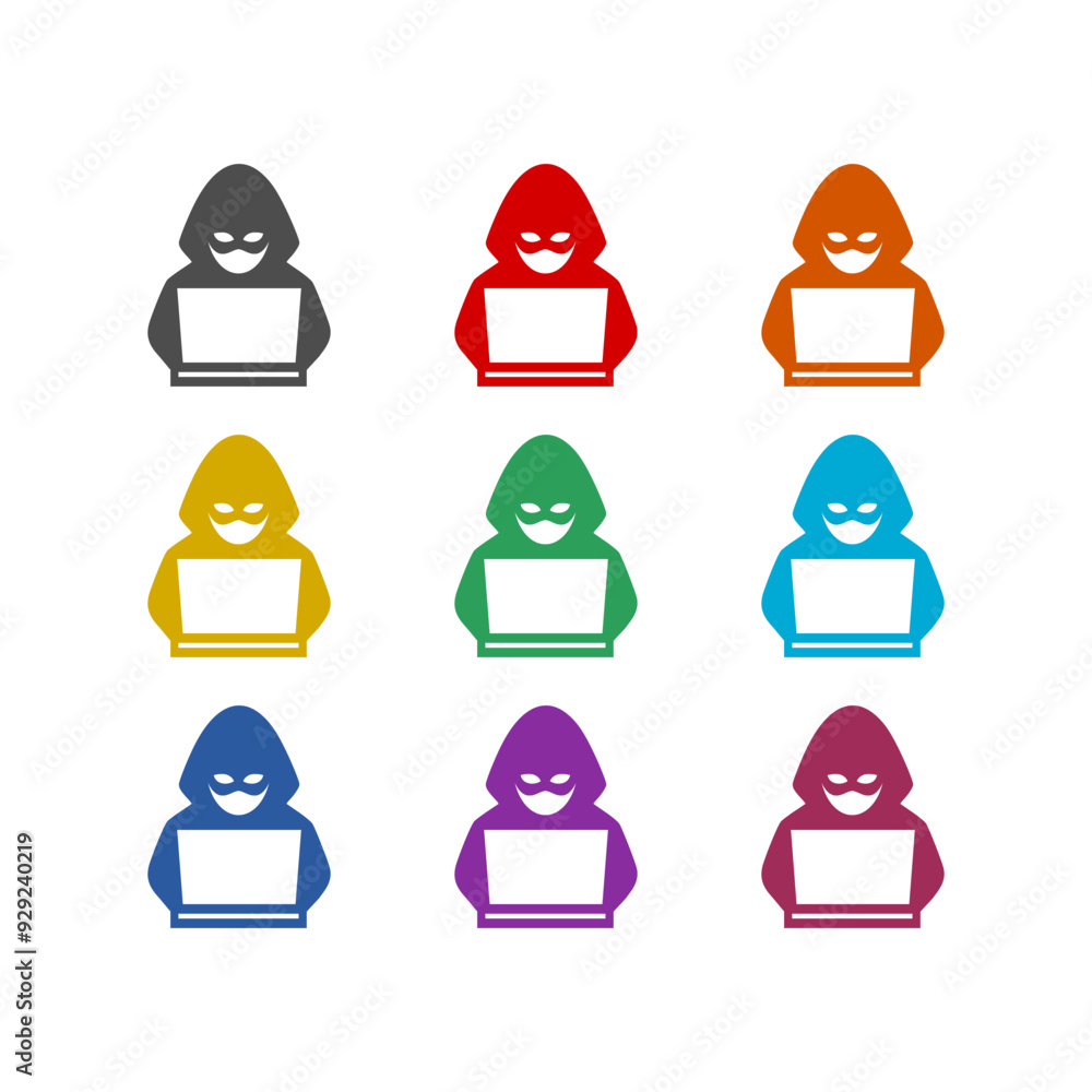 Poster hacker icon isolated on white background. set icons colorful