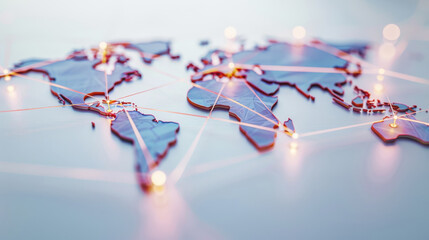 Stylized world map with glowing connections, representing global communication and network expansion in a modern context.