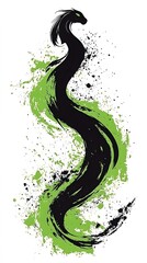 Obraz premium Green and Black Paint Stroke on White Background, Abstract Image, Texture, Pattern, Wallpaper, Cover and Screen of Smartphone, Cell Phone, Computer, Laptop, 9:16 and 16:9 Format