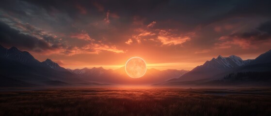 mountains in background ..Or, if you prefer to keep field for clarity:..Sun