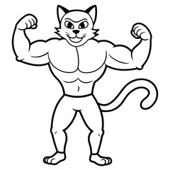 A ferocious athlete cat posing line art vector