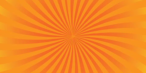 Minimal sunrise radiate striped geometric circus light orange sunburst ray vector backdrop texture background. orange and red retro poster shine spiral template design.	
