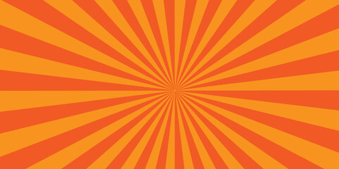 Minimal sunrise radiate striped geometric circus light orange sunburst ray vector backdrop texture background. orange and red retro poster shine spiral template design.	
