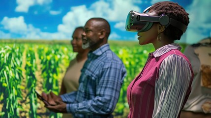 Participants engage in a virtual reality simulation focused on crop growth and farming techniques
