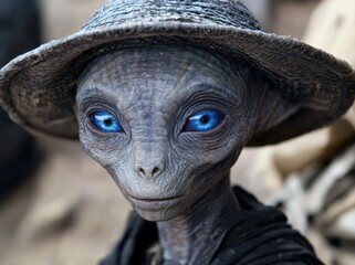 Naklejka premium Mysterious alien creature with striking blue eyes