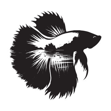 recommend clip art: silhouette of Betta Fish filled with river view in rough drawing