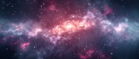 Fototapeta premium Black background with pink and blue star-filled sky dotted with numerous stars