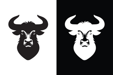 A bull head silhouette with black and white background.