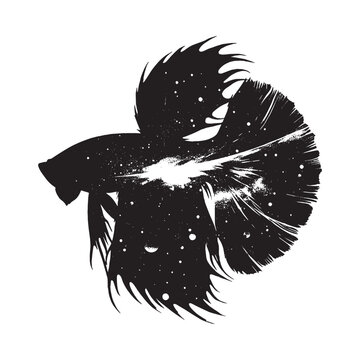 recommend clip art: silhouette of Betta Fish filled with space and sci-fi element in rough drawing