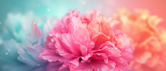 Fototapeta premium A tight shot of a pink bloom against a blue-pink backdrop, featuring a solitary pink flower in frame