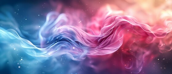 Obraz premium A blue, pink, and white smoke swirls against a dark backdrop of stars and dust