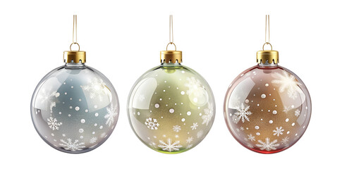 PNG three christmas baubles with snowflakes design transparent