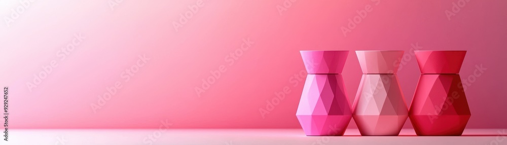 Aufkleber three pink 3d geometric vases arranged on a soft gradient background, creating a modern and minimali
