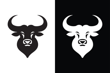 A bull head silhouette with black and white background.