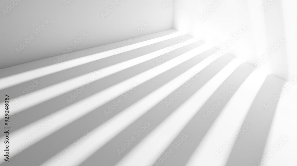 Poster a minimalist interior with shadows creating a pattern on the floor and walls.