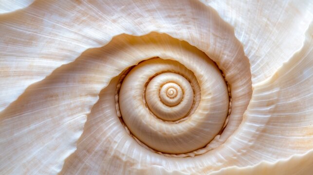 A close up of a spiral shell with white and brown colors, AI