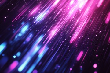 Obraz premium Neon Lights Rain Down: A mesmerizing abstract background with vibrant streaks of neon pink and blue light falling like a digital rain, creating a captivating and energetic atmosphere.