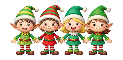 PNG Christmas elf characters in festive outfits transparent