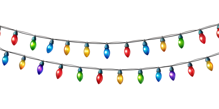 PNG festive Christmas lights string in multicolor transparent