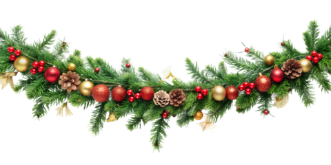 PNG Christmas garland with red and gold ornaments transparent