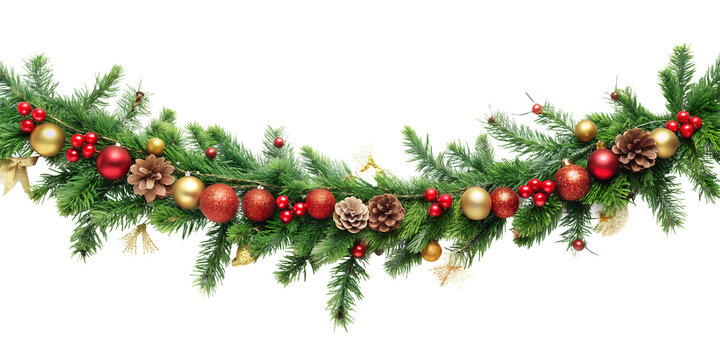 PNG Christmas garland with red and gold ornaments transparent