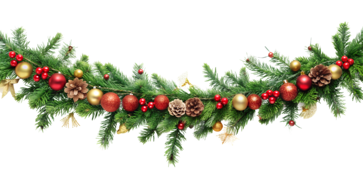 PNG Christmas garland with red and gold ornaments transparent