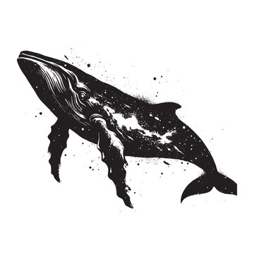 recommend clip art: silhouette of Blue Whale filled with space and sci-fi element in rough drawing