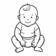Line drawing of baby in diapers art vector illustration